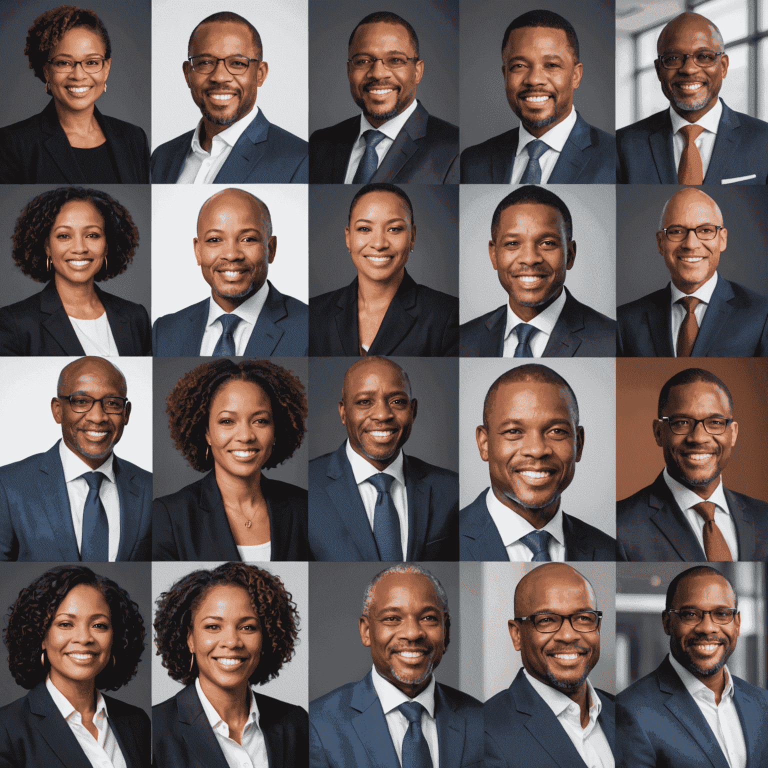 Collage of South African business leaders and entrepreneurs in professional settings, showcasing diversity and success