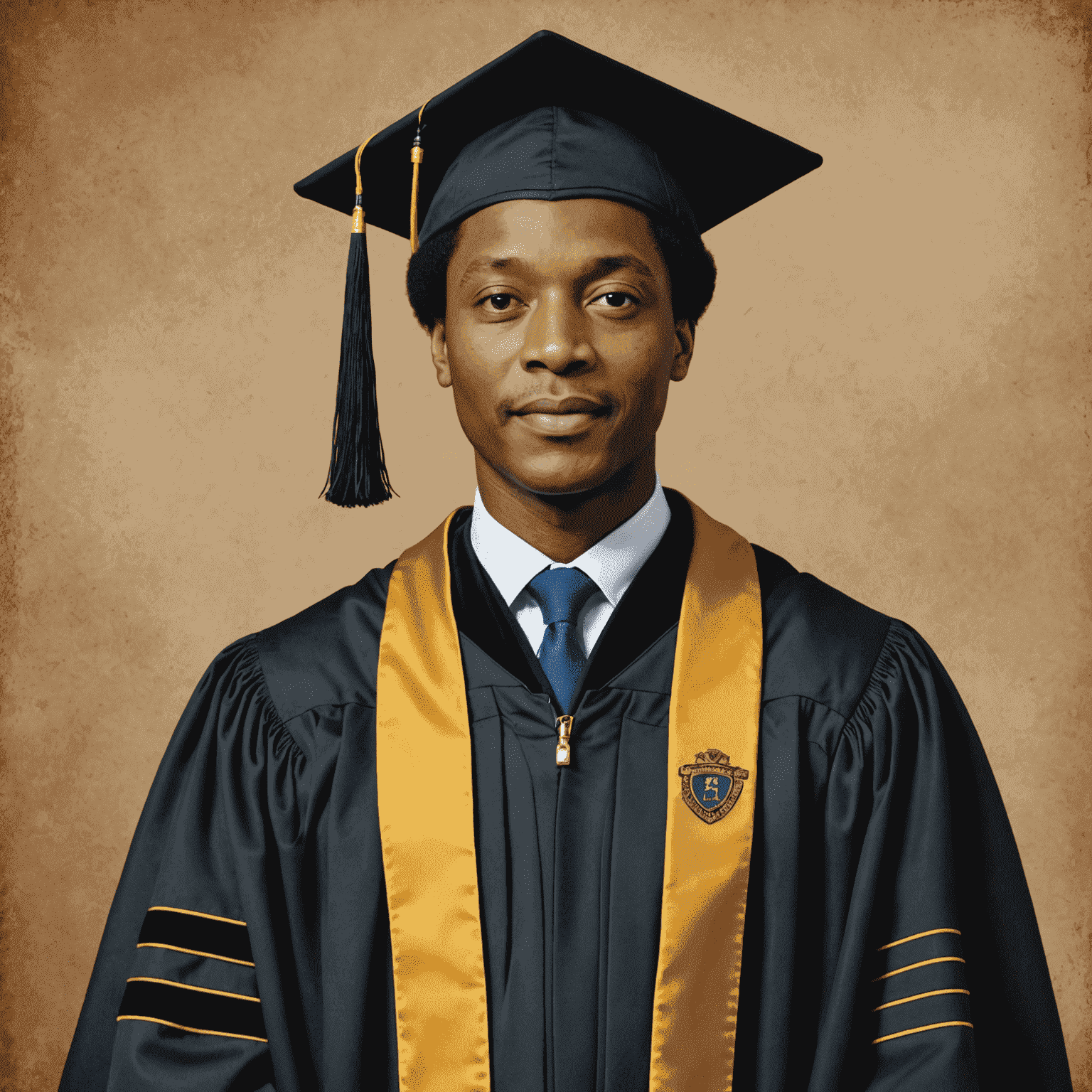 Young Patrice Motsepe in graduation robes, symbolizing his educational achievements and the foundation of his future success