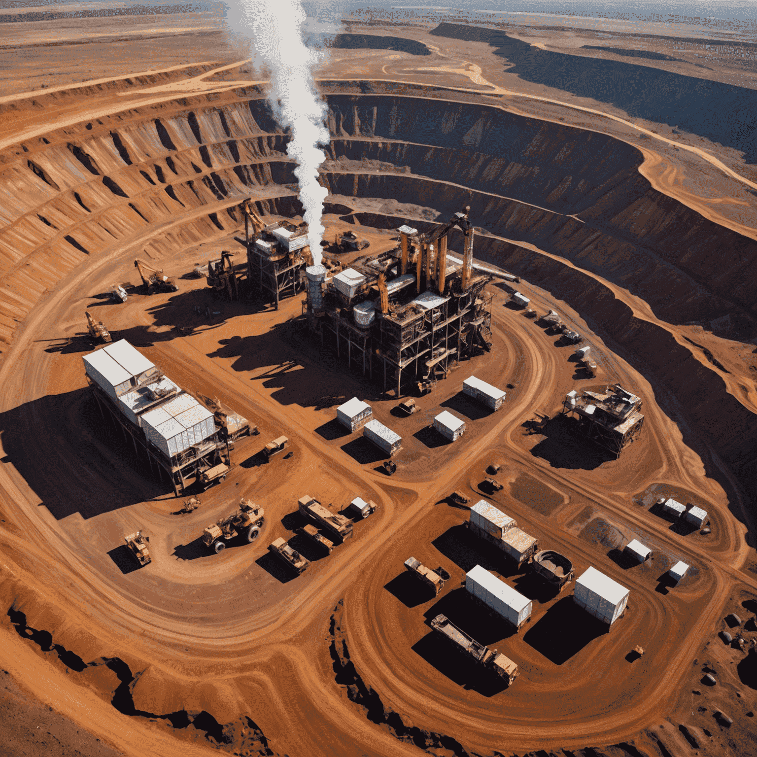 Aerial view of a vast mining operation with various minerals being extracted, representing the diversified portfolio of African Rainbow Minerals